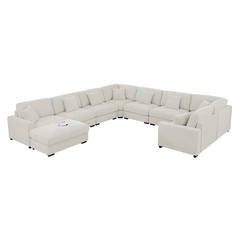 U-Shape Sectional Sofa: Modular 12-piece Oversized 9-seater Corner Sectional Sofa(White Polyester)