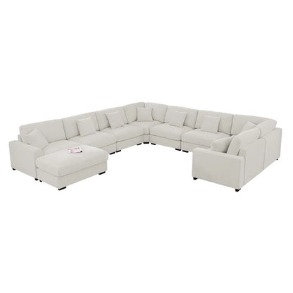 U-Shape Sectional Sofa: Modular 12-piece Oversized 9-seater Corner Sectional Sofa(White Polyester)
