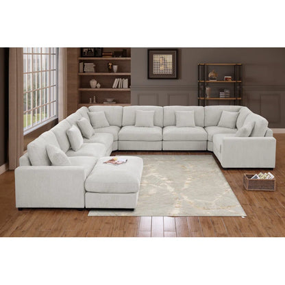 U-Shape Sectional Sofa: Modular 12-piece Oversized 9-seater Corner Sectional Sofa(White Polyester)