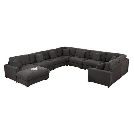9 Seater Sofa: Modular 12-piece Oversized Reversible Corner Sectional(Dark Gray Polyester)