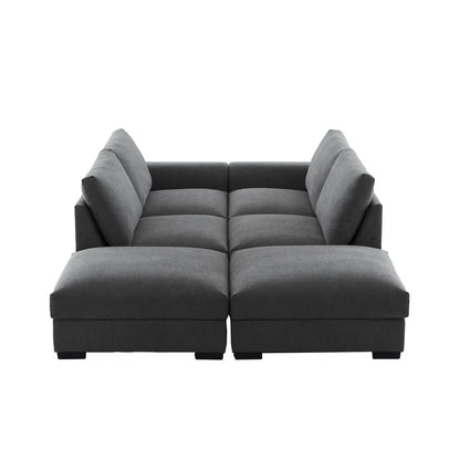 6 Seater Sofa: 6-piece Modular Arm Upholstered  Sofa With Storage Ottoman(Gray Linen)