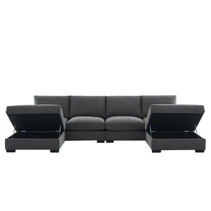 6 Seater Sofa: 6-piece Modular Arm Upholstered  Sofa With Storage Ottoman(Gray Linen)