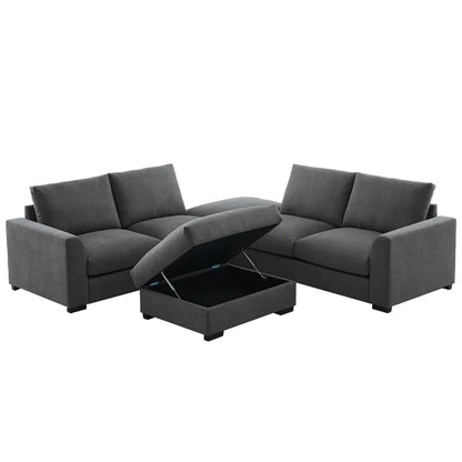 6 Seater Sofa: 6-piece Modular Arm Upholstered  Sofa With Storage Ottoman(Gray Linen)