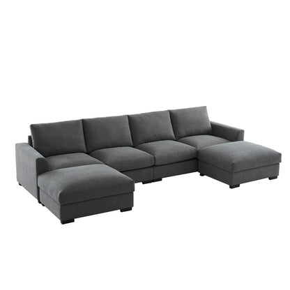 6 Seater Sofa: 6-piece Modular Arm Upholstered  Sofa With Storage Ottoman(Gray Linen)