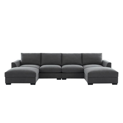 6 Seater Sofa: 6-piece Modular Arm Upholstered  Sofa With Storage Ottoman(Gray Linen)