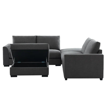 6 Seater Sofa: 6-piece Modular Arm Upholstered  Sofa With Storage Ottoman(Gray Linen)