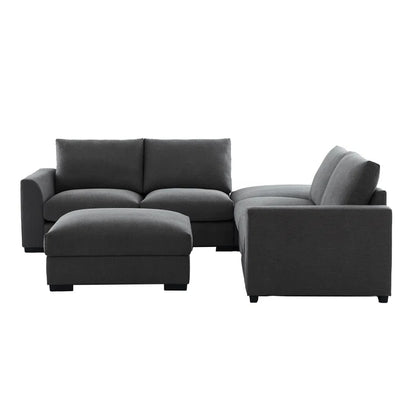 6 Seater Sofa: 6-piece Modular Arm Upholstered  Sofa With Storage Ottoman(Gray Linen)