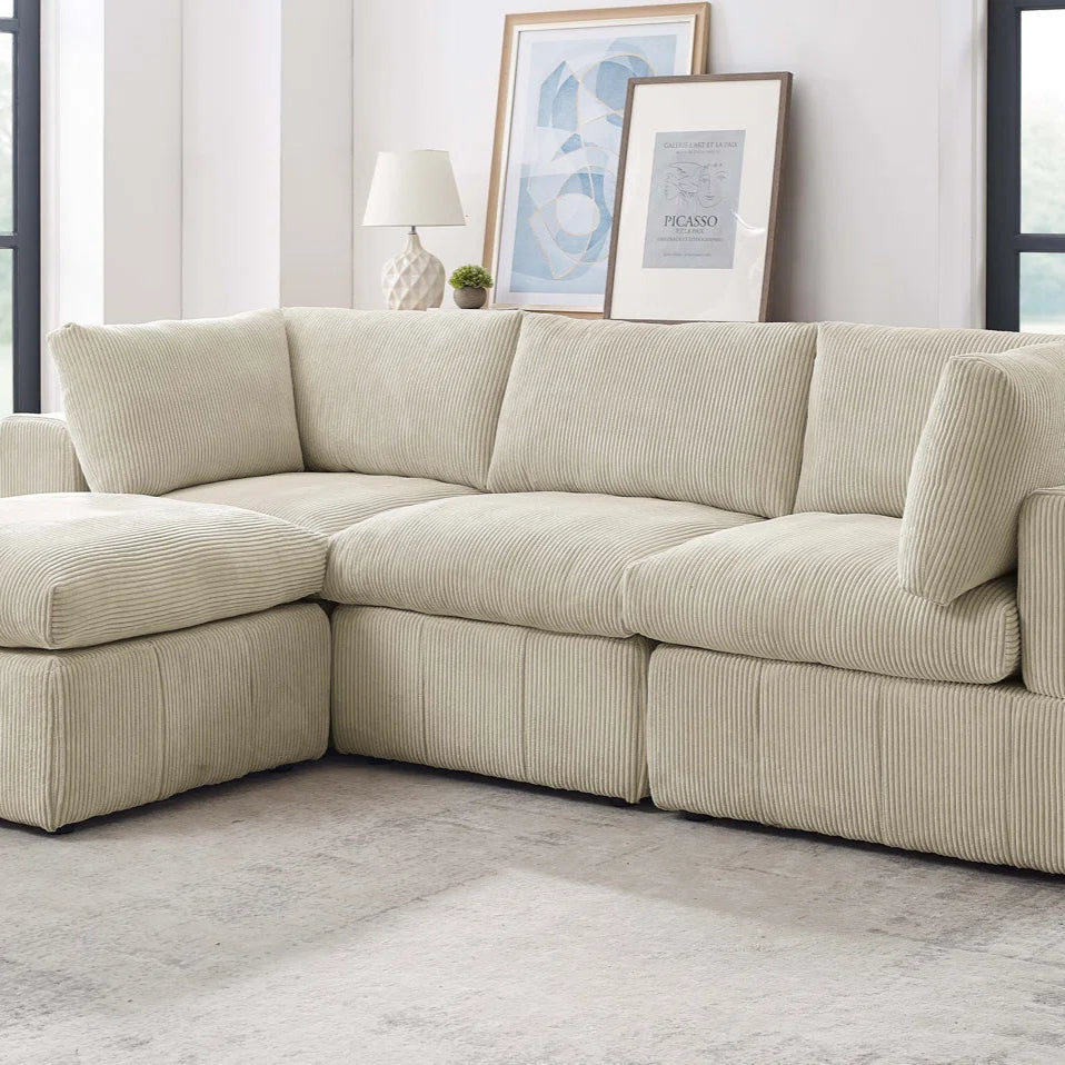 L-Shape Sectional Sofa: 4 - Piece Modular Corduroy Sectional(Beige Corduroy)