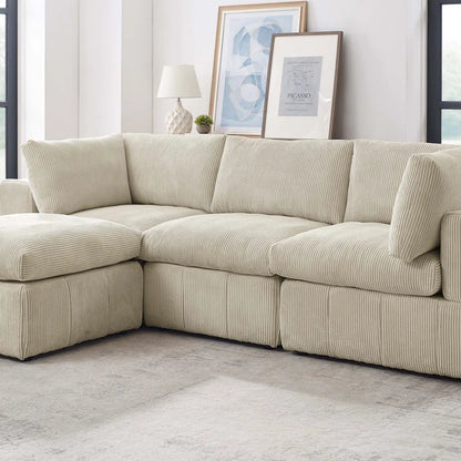 L-Shape Sectional Sofa: 4 - Piece Modular Corduroy Sectional(Beige Corduroy)