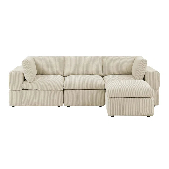 L-Shape Sectional Sofa: 4 - Piece Modular Corduroy Sectional(Beige Corduroy)