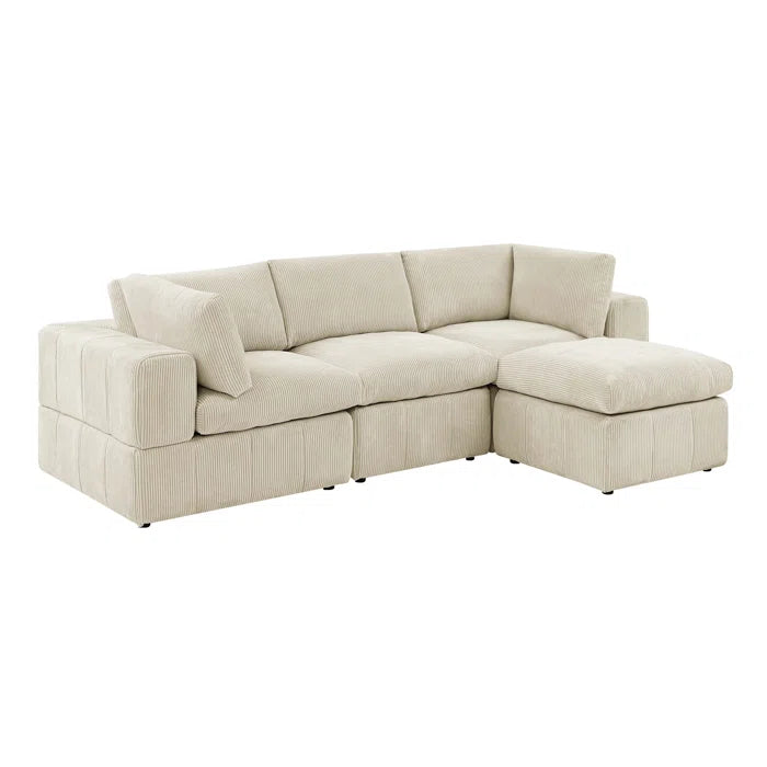 L-Shape Sectional Sofa: 4 - Piece Modular Corduroy Sectional(Beige Corduroy)