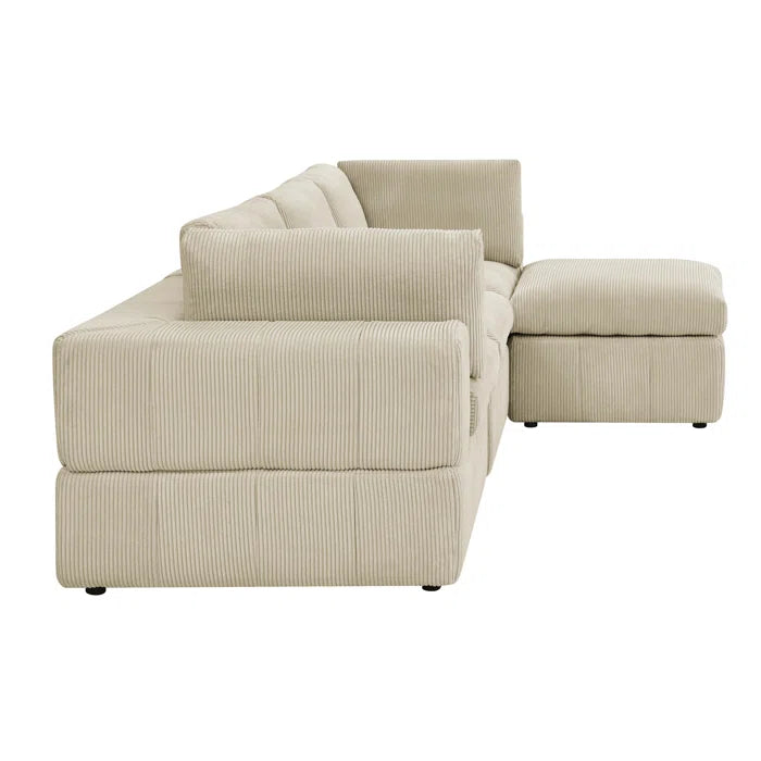 L-Shape Sectional Sofa: 4 - Piece Modular Corduroy Sectional(Beige Corduroy)