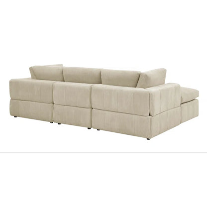 L-Shape Sectional Sofa: 4 - Piece Modular Corduroy Sectional(Beige Corduroy)
