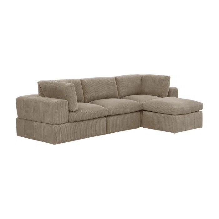L-Shape Sectional Sofa: 4 - Piece Modular Corduroy Sectional(Camel Corduroy)