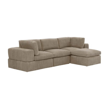 L-Shape Sectional Sofa: 4 - Piece Modular Corduroy Sectional(Camel Corduroy)