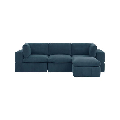 L-Shape Sectional Sofa: 4 - Piece Modular Corduroy Sectional(Dark Blue Corduroy)