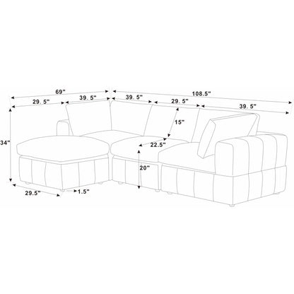L-Shape Sectional Sofa: 4 - Piece Modular Corduroy Sectional(Dark Blue Corduroy)