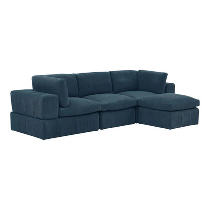 L-Shape Sectional Sofa: 4 - Piece Modular Corduroy Sectional(Dark Blue Corduroy)