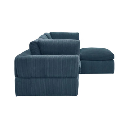 L-Shape Sectional Sofa: 4 - Piece Modular Corduroy Sectional(Dark Blue Corduroy)