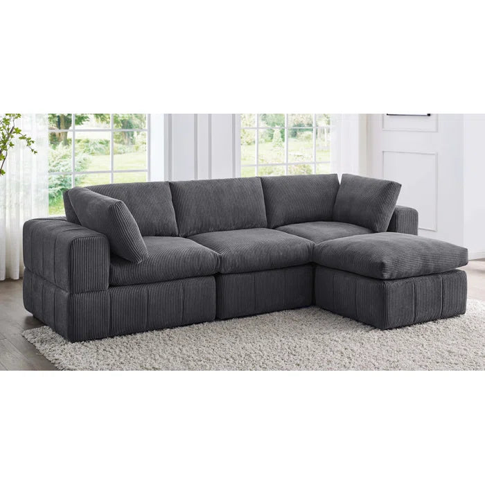 L-Shape Sectional Sofa: 4 - Piece Modular Corduroy Sectional(Dark Gray Corduroy)