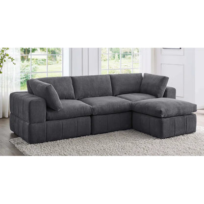 L-Shape Sectional Sofa: 4 - Piece Modular Corduroy Sectional(Dark Gray Corduroy)