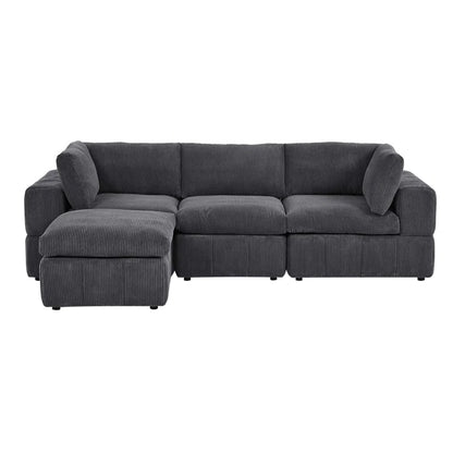 L-Shape Sectional Sofa: 4 - Piece Modular Corduroy Sectional(Dark Gray Corduroy)
