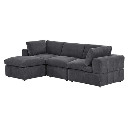 L-Shape Sectional Sofa: 4 - Piece Modular Corduroy Sectional(Dark Gray Corduroy)