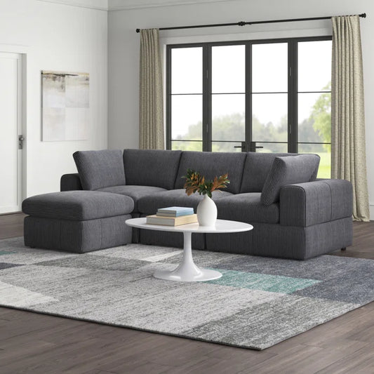 L-Shape Sectional Sofa: 4 - Piece Modular Corduroy Sectional(Dark Gray Corduroy)