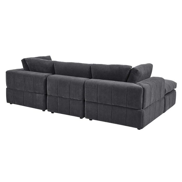 L-Shape Sectional Sofa: 4 - Piece Modular Corduroy Sectional(Dark Gray Corduroy)