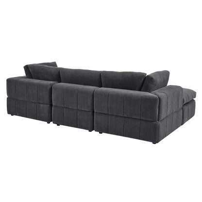 L-Shape Sectional Sofa: 4 - Piece Modular Corduroy Sectional(Dark Gray Corduroy)