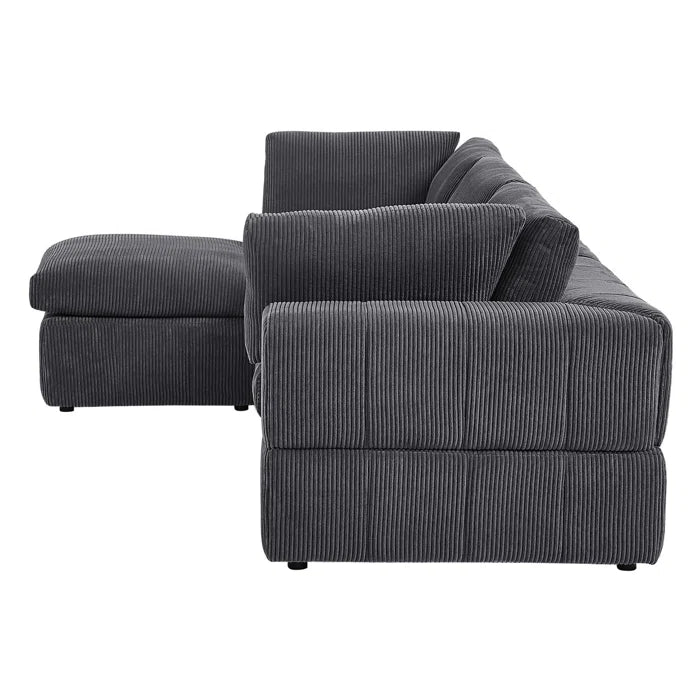 L-Shape Sectional Sofa: 4 - Piece Modular Corduroy Sectional(Dark Gray Corduroy)