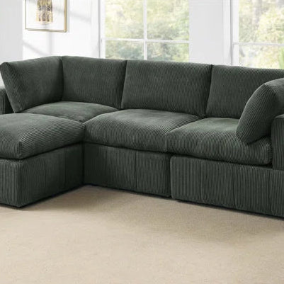 L-Shape Sectional Sofa: 4 - Piece Modular Corduroy Sectional(Dark Green Corduroy)
