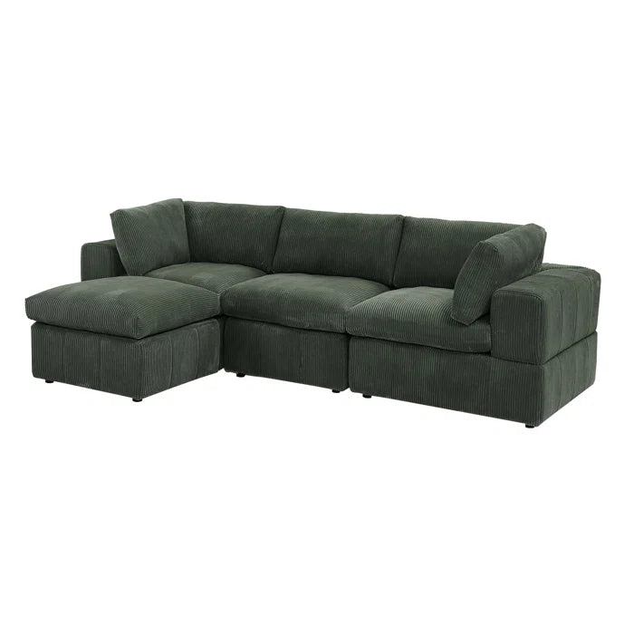 L-Shape Sectional Sofa: 4 - Piece Modular Corduroy Sectional(Dark Green Corduroy)