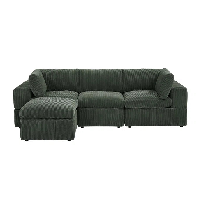 L-Shape Sectional Sofa: 4 - Piece Modular Corduroy Sectional(Dark Green Corduroy)