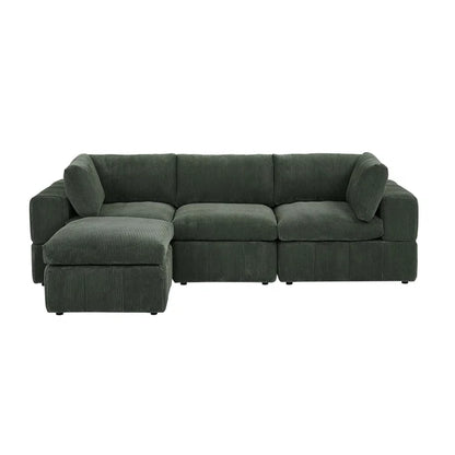 L-Shape Sectional Sofa: 4 - Piece Modular Corduroy Sectional(Dark Green Corduroy)