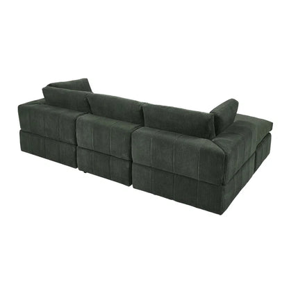 L-Shape Sectional Sofa: 4 - Piece Modular Corduroy Sectional(Dark Green Corduroy)