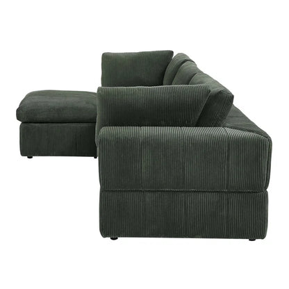 L-Shape Sectional Sofa: 4 - Piece Modular Corduroy Sectional(Dark Green Corduroy)