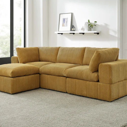 L-Shape Sectional Sofa: 4 - Piece Modular Corduroy Sectional(Ginger Corduroy)