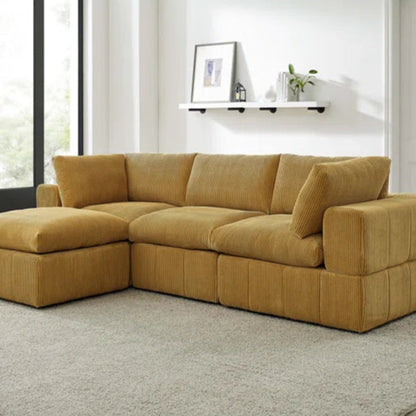 L-Shape Sectional Sofa: 4 - Piece Modular Corduroy Sectional(Ginger Corduroy)