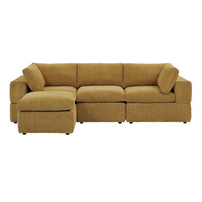 L-Shape Sectional Sofa: 4 - Piece Modular Corduroy Sectional(Ginger Corduroy)