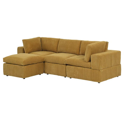 L-Shape Sectional Sofa: 4 - Piece Modular Corduroy Sectional(Ginger Corduroy)