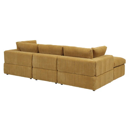 L-Shape Sectional Sofa: 4 - Piece Modular Corduroy Sectional(Ginger Corduroy)