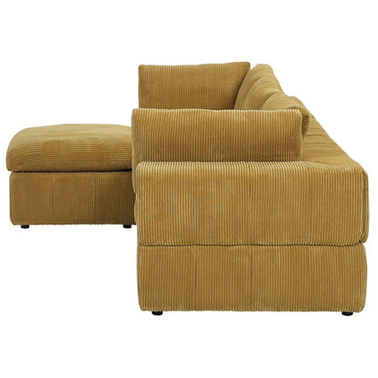 L-Shape Sectional Sofa: 4 - Piece Modular Corduroy Sectional(Ginger Corduroy)