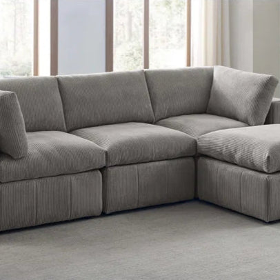 L-Shape Sectional Sofa: 4 - Piece Modular Corduroy Sectional(Light Gray Corduroy)