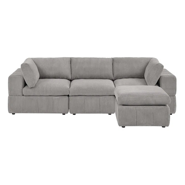 L-Shape Sectional Sofa: 4 - Piece Modular Corduroy Sectional(Light Gray Corduroy)