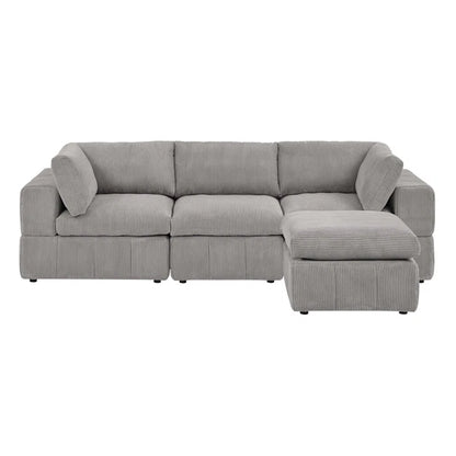 L-Shape Sectional Sofa: 4 - Piece Modular Corduroy Sectional(Light Gray Corduroy)