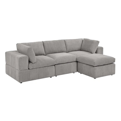 L-Shape Sectional Sofa: 4 - Piece Modular Corduroy Sectional(Light Gray Corduroy)