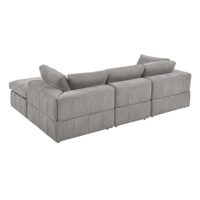 L-Shape Sectional Sofa: 4 - Piece Modular Corduroy Sectional(Light Gray Corduroy)