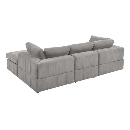L-Shape Sectional Sofa: 4 - Piece Modular Corduroy Sectional(Light Gray Corduroy)