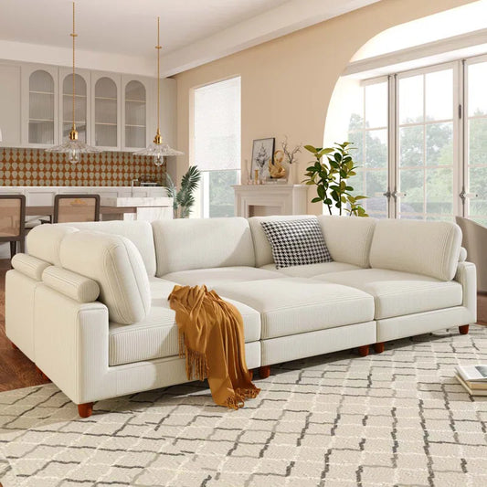 THE CASA ORO® U-Shape Sectional Sofa: Modular Corner Sectional Sofa with Ottoman(Beige Polyester)